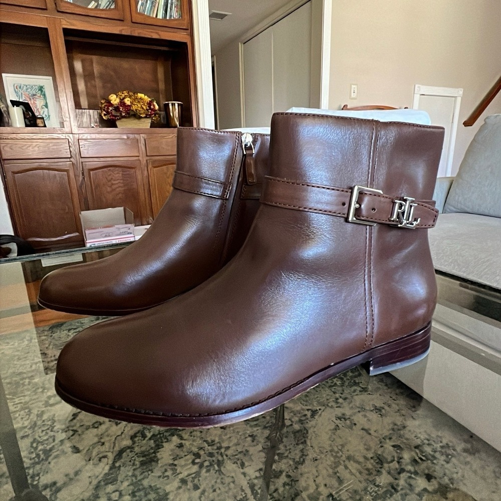 Lauren‎ Ralph Lauren Margo Ankle Boots Women's 8.5B Brown Leather Buckle